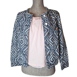 Rebecca Minkoff Aztec Denim Jacket Size M Collarless Southwestern Geometric Jean